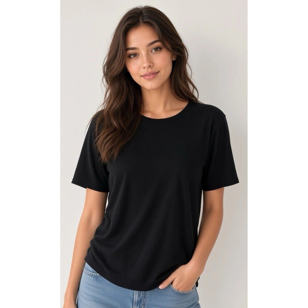 Eileen Fisher Organic Cotton Round Neck Quiet Luxury Black Tee, Sz  Petite Small
